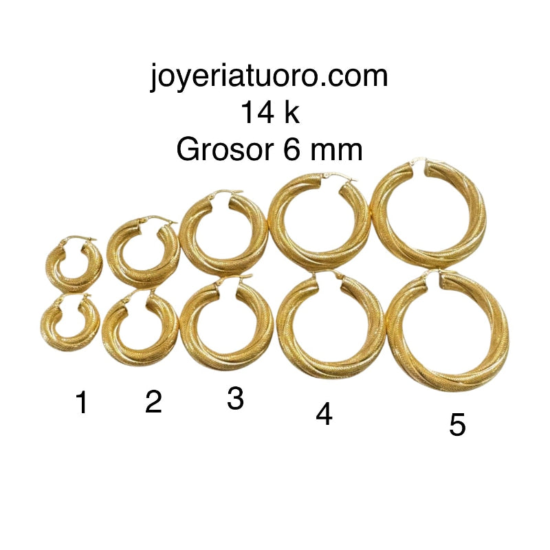 Argollas torcidas satinadas, 6 mm. -  