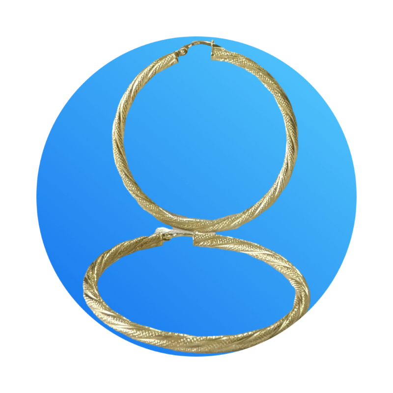 Argollas torcidas, satinadas, grosor 3 mm.  