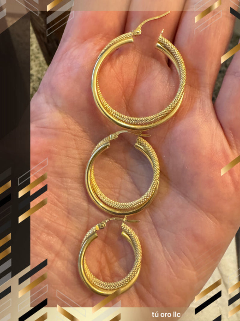 Aretes doble banda lisos y satinados